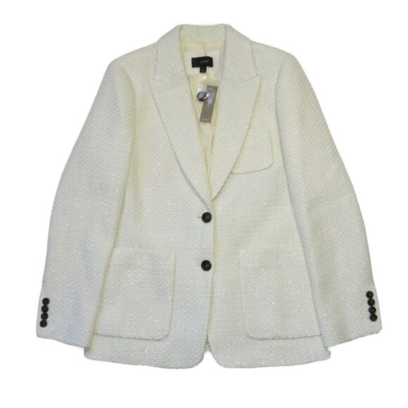 NWT J.Crew Boyfriend Blazer in Ivory Shimmer Tweed Metallic Jacket 4 $298